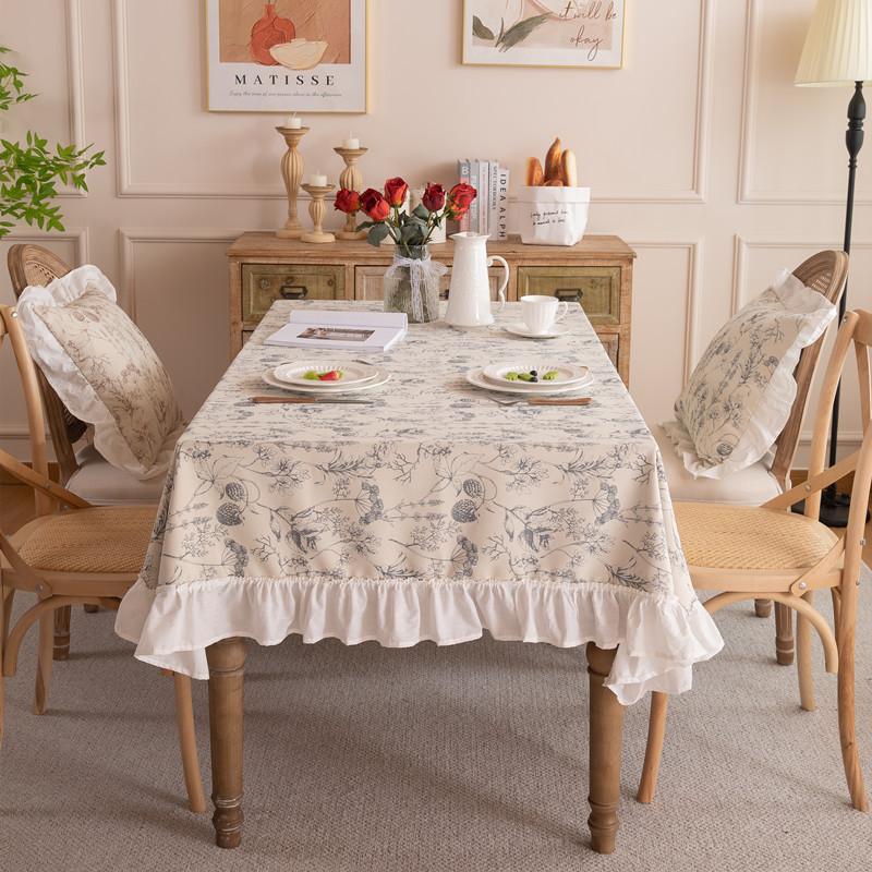 

French Polyester Printed Plant Flower Pleated Lotus Leaf Fungus Edge Rectangular Coffee Table Tablecloth Dining Table Cloth 100*150cm