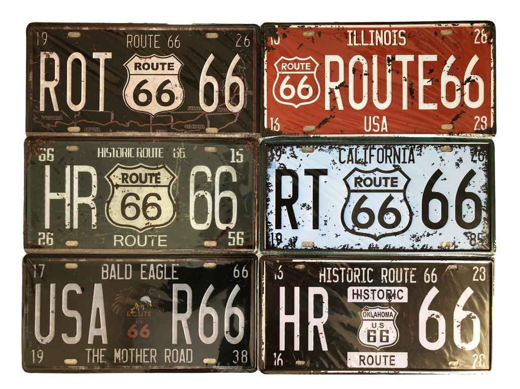 MT Evocon Route 66 Series Tin Set of 6 License Plates Signs,