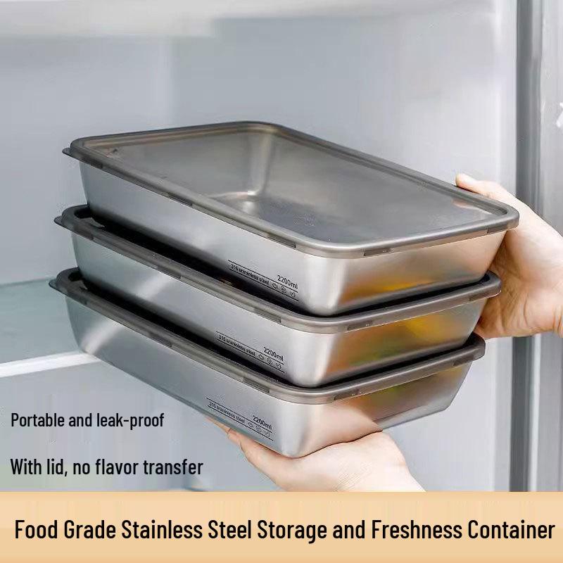 Rectangular Stainless Steel Food Storage Picnic Box with Lid - Portable, Outdoor, Fresh-Keeping Container and Hot Pot for Students.