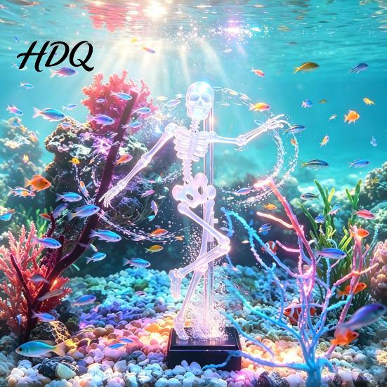 Decorazione per Acquario di Pesci d'Acqua Salata Scheletro Danzante Bubbbler Decorazione per Acquario Ornamento Pneumatico Mobile Resina con Tubo dell'Aria da 1 Metro Halloween Sott'Acqua