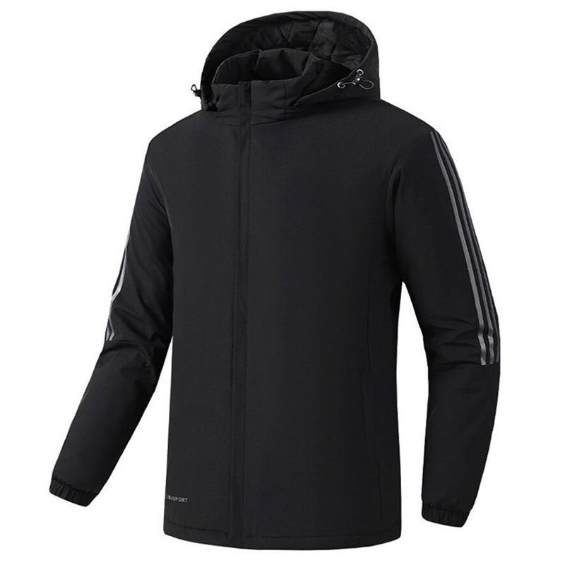 Men's new three-bar velvet cotton-padded jacket, large-size water-proof warm cotton clothes can be printed with OO.