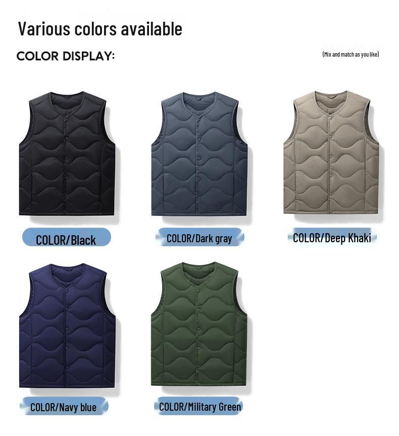High-Quality Round Neck Wave Pattern Down Vest - 90% Down, Two-Way Style, Inspired by Major Outdoor Brands