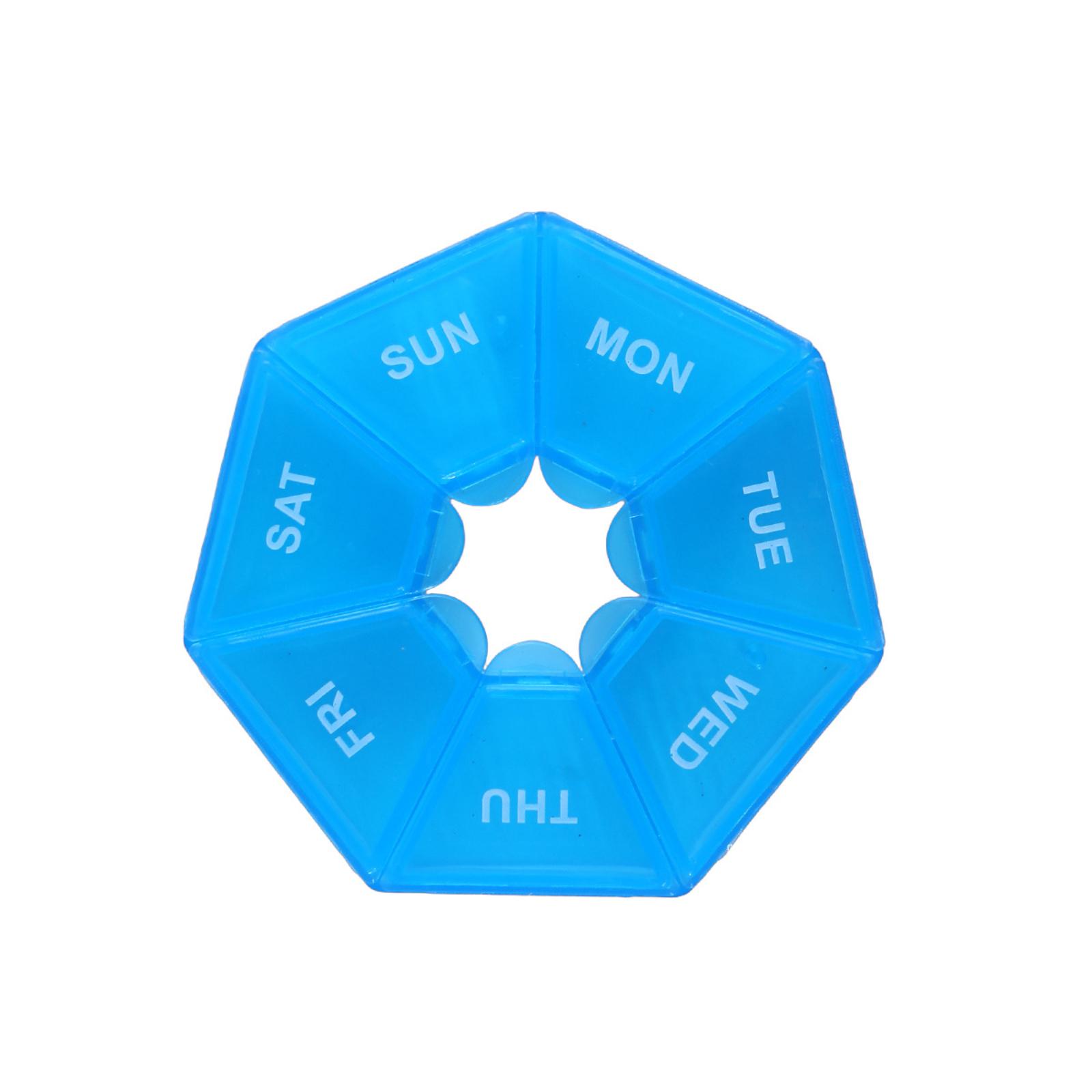 Blue pillbox, round, one-way dispensing small pillbox, desktop portable . One Size