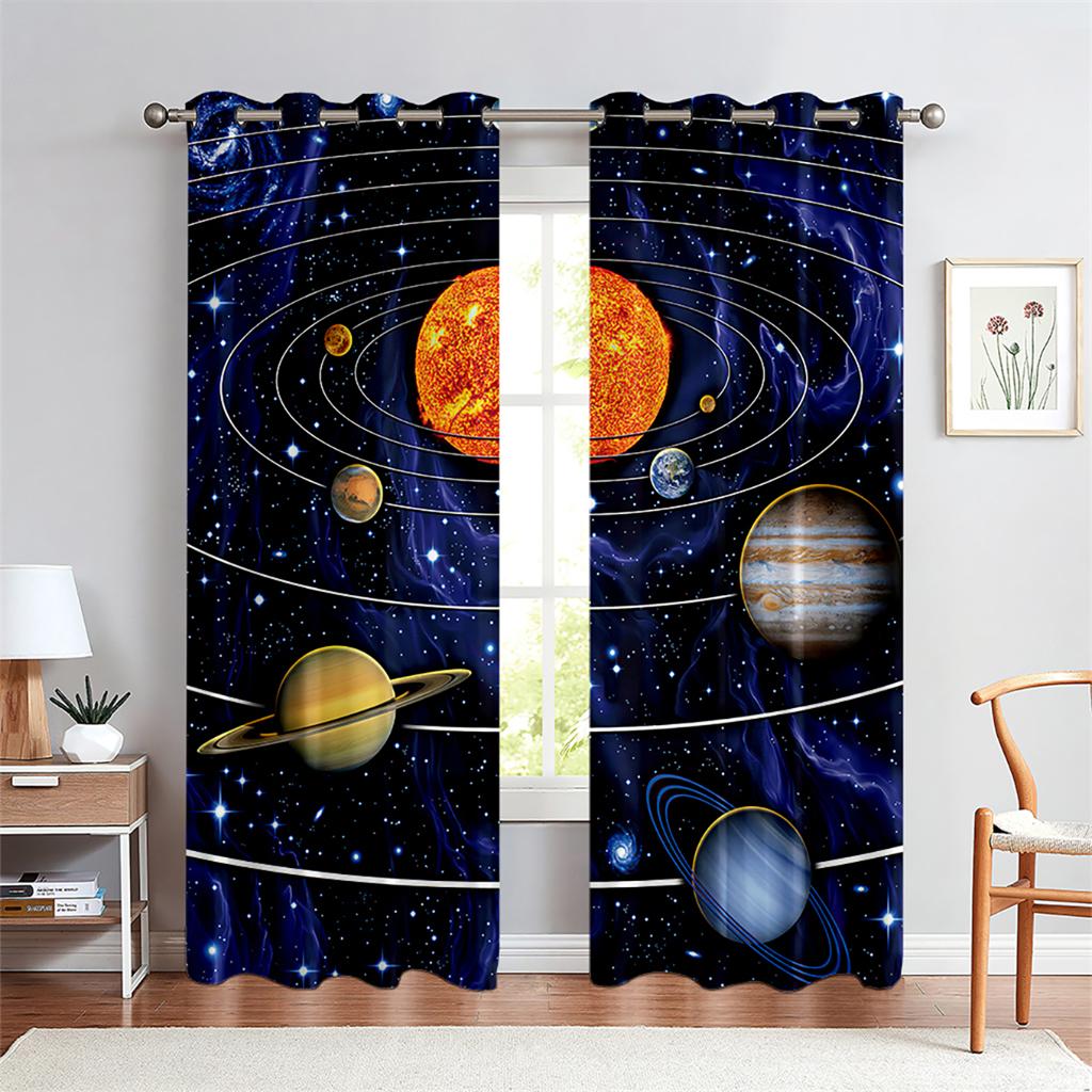 

3D Milky Way Planet Curtains Beautiful Starry Sky Fit Living Room Bedroom Kitchen Balcony Window Decoration 2 Panels 50W130H(CM)X2PCS&Hook