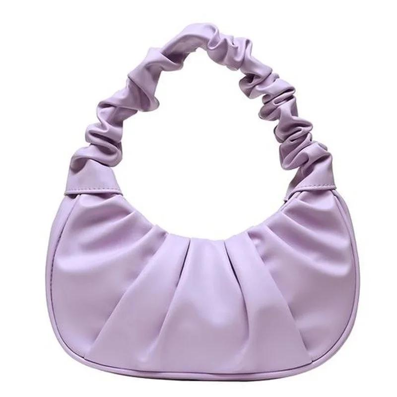 Korean Women Cloud Pleated Shoulder Bag Ladies Solid Color Leisure PU Leather Underarm Fashion Female Small Vintage Handbag