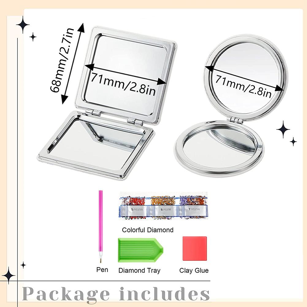 DIY Rhinestone Embroidery Mosaic Makeup Mirror Art Craft Set Double Side Crystal Diamond Mirror Pocket Mirror for Adult and