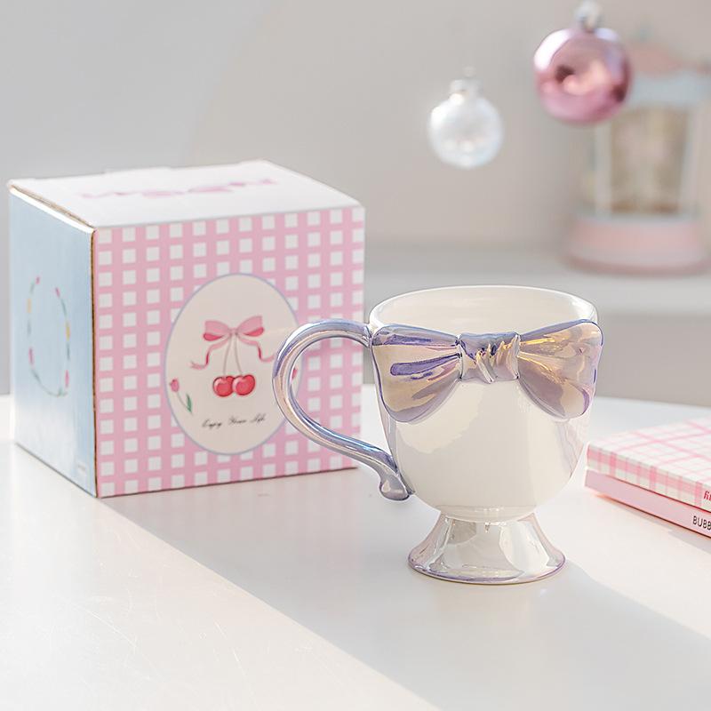 Bow Shaped Ice Cream Ceramic Cup Coffee Mug Dessert High Footed Cup Ceramic Cup Home Tea Cup Breakfast Milk Coffee Cup