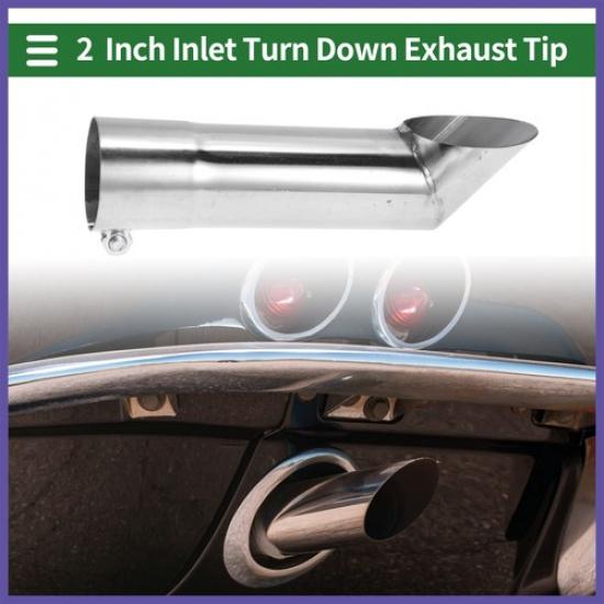 2.0" ID Inlet T304 Stainless Steel Turn Down Exhaust Tip 9.1" Long Silver