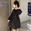 Chic French Shoulder-Baring Long-Sleeve A-Line Dress – Autumn Slim-Fit Halter Style for Women