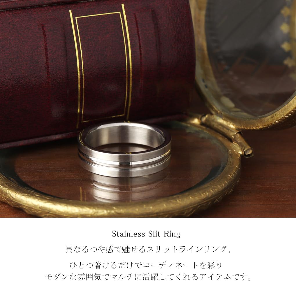 [Shinjuku Gin no Kura] Slit Line Ring, Size 25, Men's, Stainless Steel, Simple