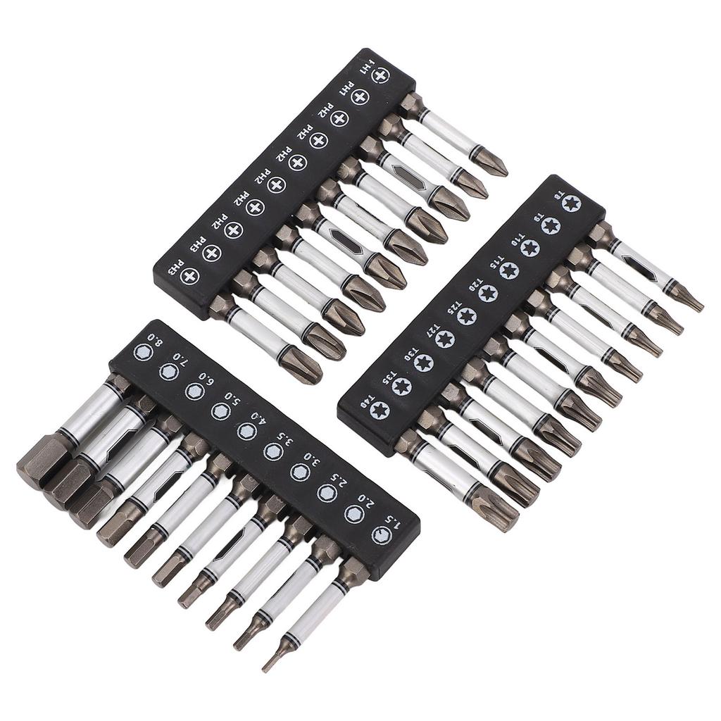 30 Stück Schlagschrauber-Bit-Set D2 Legierter Stahl Magnetisch 2 Zoll Sechskantschaft Sechskant Stern Kreuzschlitz Schrauberbit