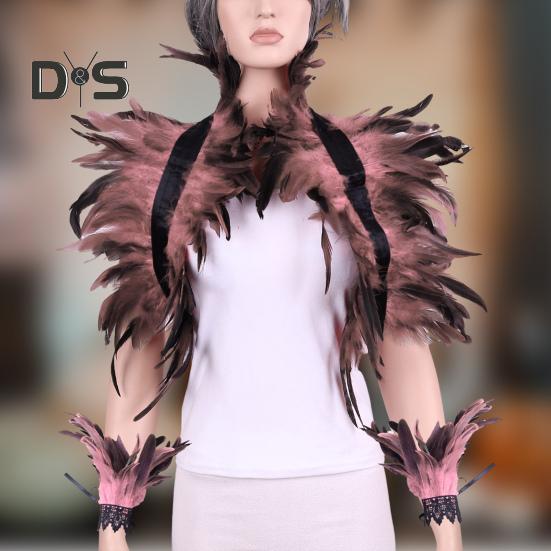 1 комплект поддельный воротник с кольцом на запястье готический стиль перьевая шаль — фото 7