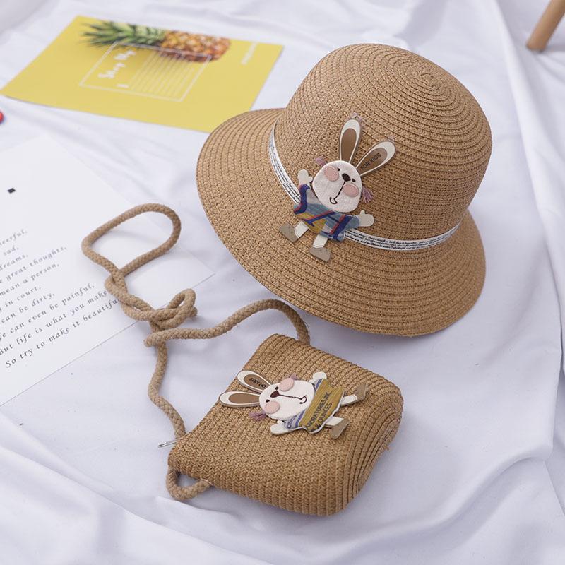 Summer Baby Straw Hat With Handbag Flower Breathable Beach Hat Bags Kids Hat Boy Girls Sun Visor UV Protection Panama Hat