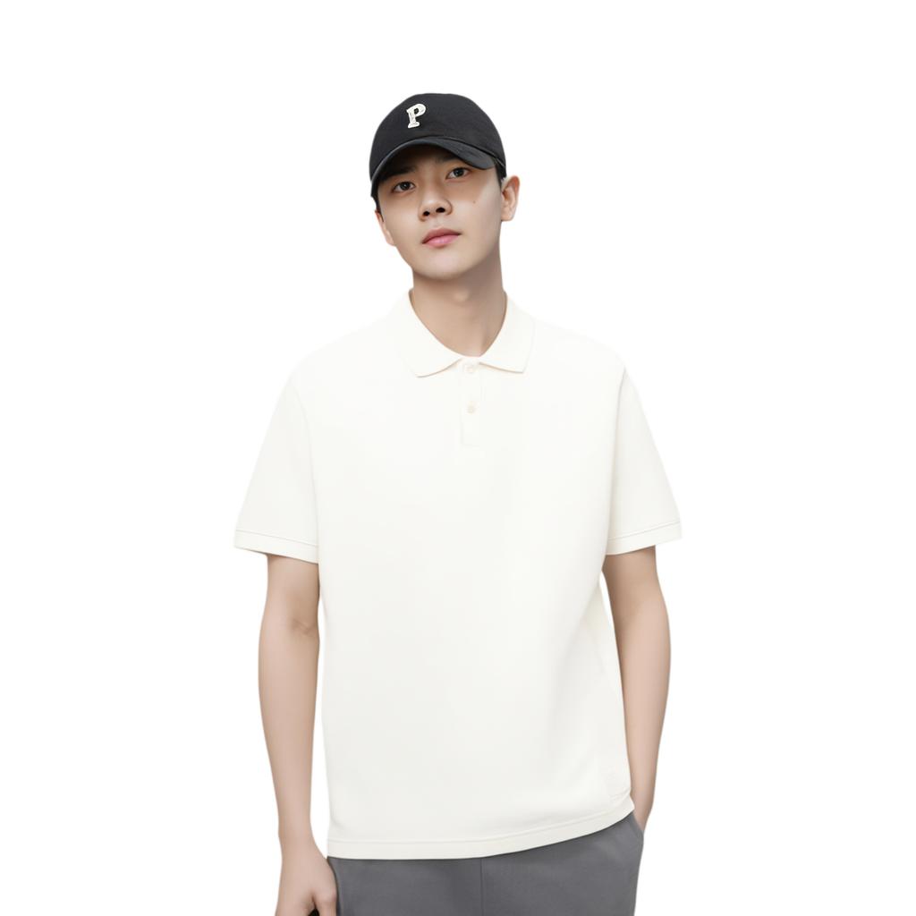 Li Ning Solid Color Polo Shirt Men Tops Cream APLU087-9