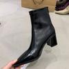 Fashion SUOJIALUN 2025 New Brand Women Ankle Boots Fashion Pointed Toe Square High Heel Short Boots Back Zipper Dress Chelsea Boots Shoe