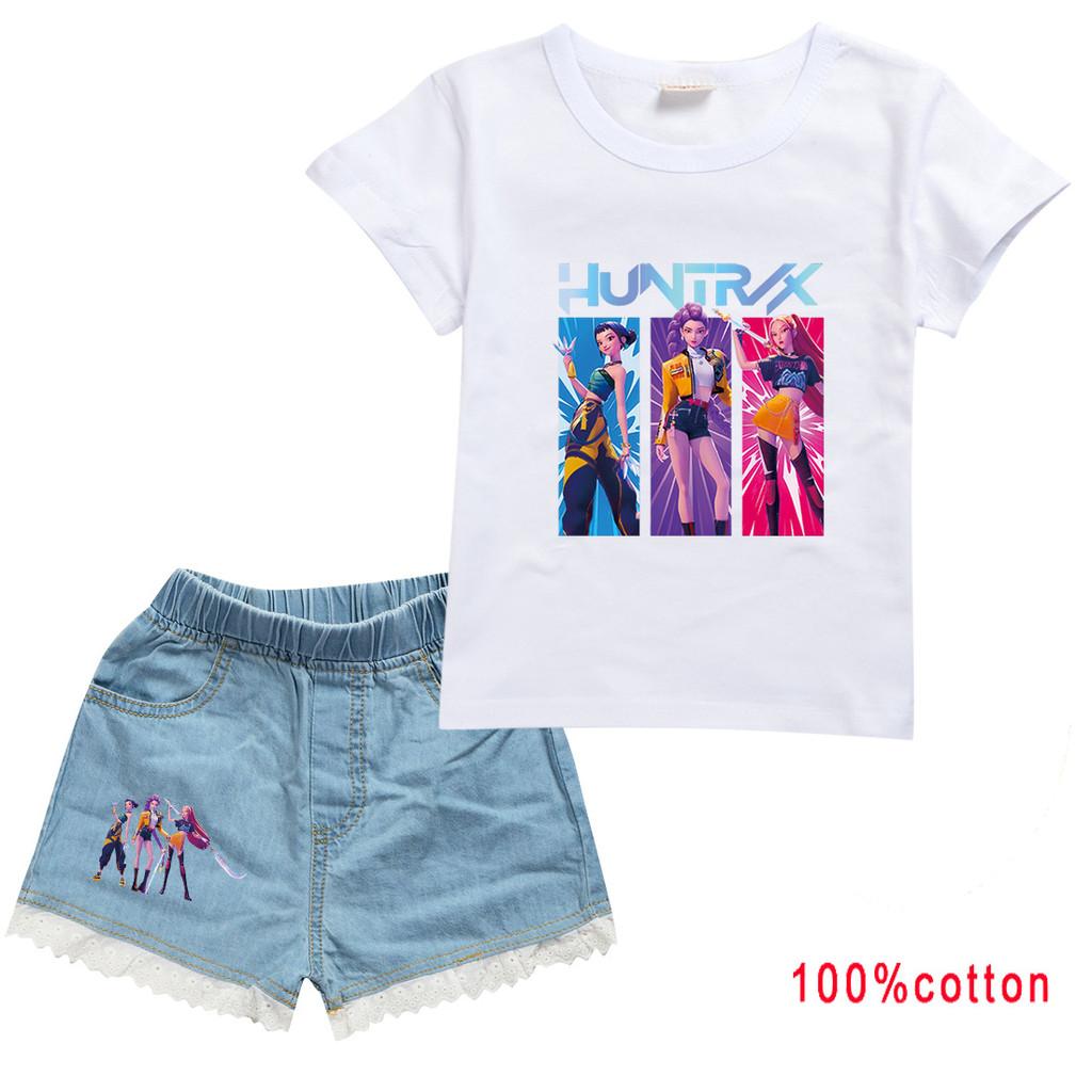 Kinder Mädchen Anime Cartoon Super Star Rumi Zoey Mira POP Sängerin Druck Baumwolle Kurzarm T-Shirt Jeans Shorts Kleidung Set
