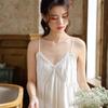 V-neck Women's Pajama Dress Sleeveless Sling Nightgown High Waist Suspender Nightdress  Female