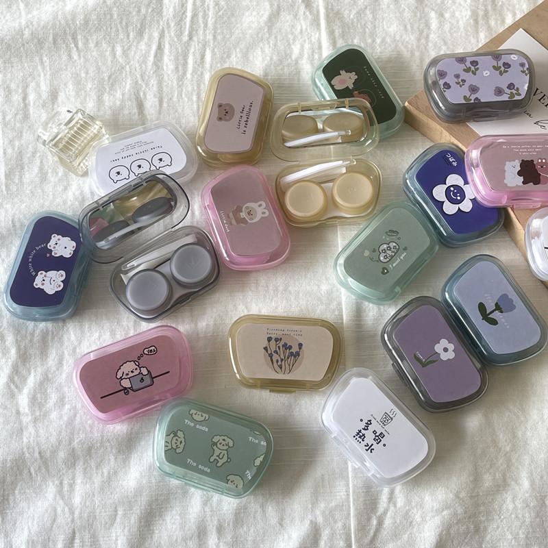 

Ins with Mirror Floral Animal Printed Cute Contact Lens Box Portable Contact Lens Case Companion Box Travel Contact Lenses Case