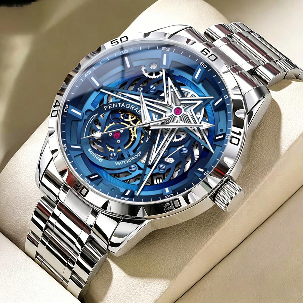 GUANQIN Men's Watches Trend Fashion Hollow Out Mechanical Style Original Stainless Steel Quartz Wristwatch Waterproof Luminous