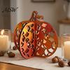 Waterproof Wooden Pumpkin Decor Thanksgiving Decor, Vintage Striped Hollow Carved Ornament Statues for Home Party, Rustic Fall Table Centerpiece,