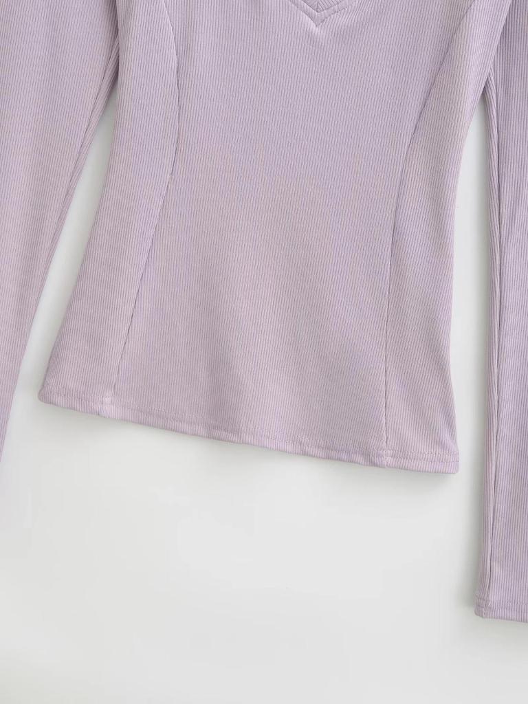 American Spicy Girl Deep V-Neck Long Sleeve Crop Top: Women's Slimming Waist, Regular Shoulder T-shirt for Autumn/Winter