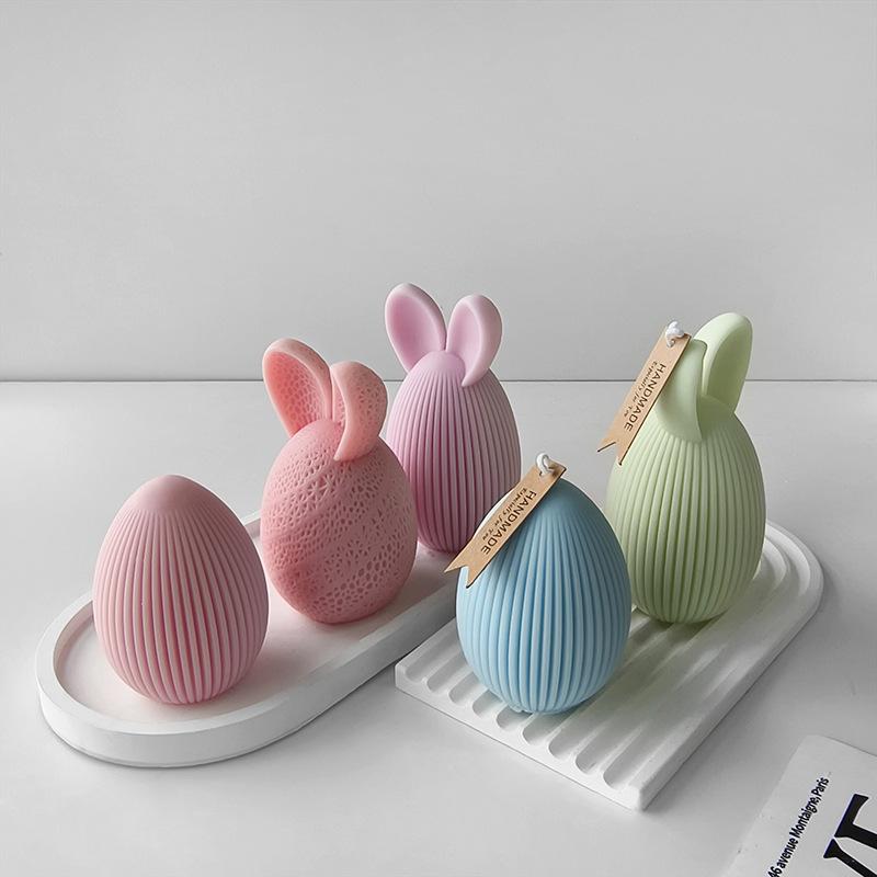 Easter Egg Silicone Mold Bunny Ear Egg Shape Candle Plaster Ornament Molds DIY Easter Decoration Candle Making Supplies
