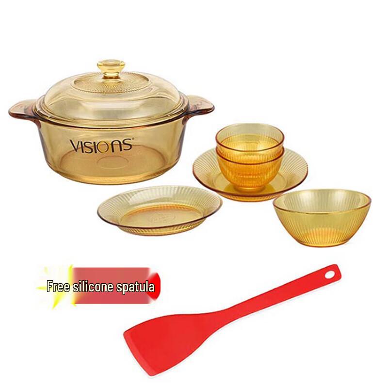 VISIONS 1.25L Casserole & 5-Piece Glass Dinnerware Set