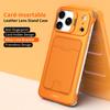 For iPhone 16 Pro Max Case Lens Frame Kickstand Metal Frameless Phone Cover with Leather Card Slots