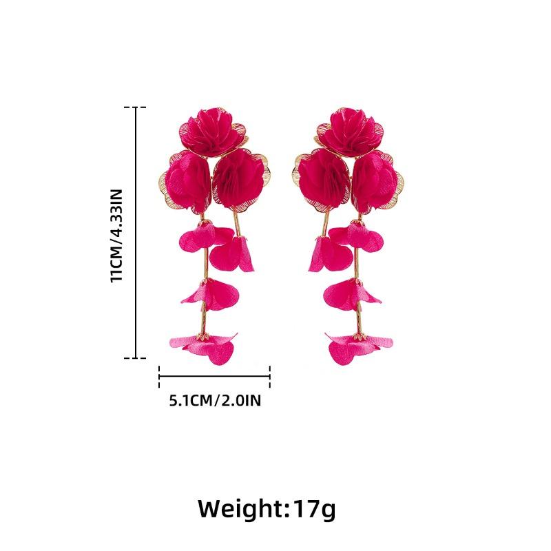 Draweye Chiffon Flowers Earrings for Women Beach Style Summer Hyperbole Vintage Jewelry Elegant Sweet Pendientes Mujer