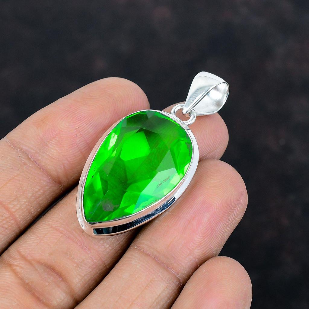 Faceted Green Amethyst Pendant 925 Sterling Silver Pendant Handmade Statement Pendant Gemstone Pendant Latest Design Jewelry Gifts for Women