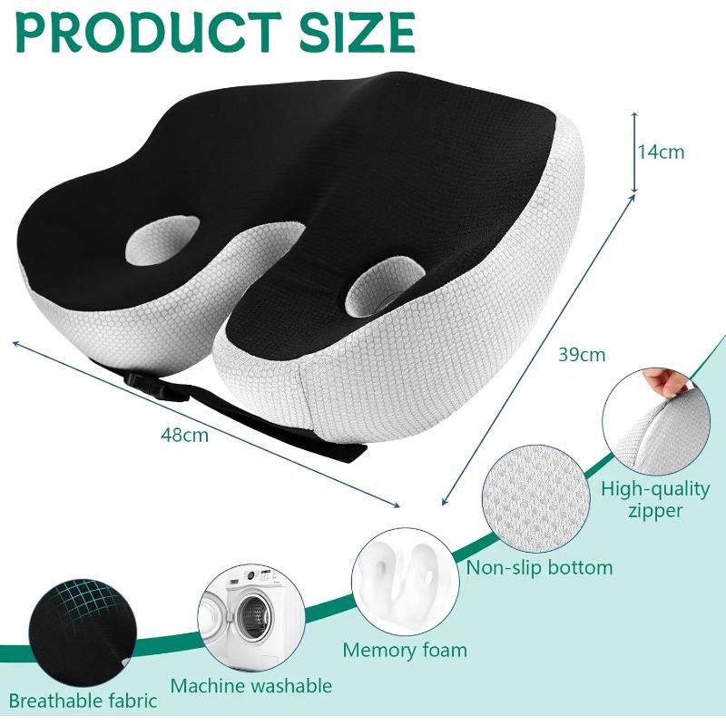 Ergonomic Memory Foam Coccyx Cushion, Orthopedic Seat Pad with Adjustable Width for Office Chair, Vehicle, Back Pain Relief