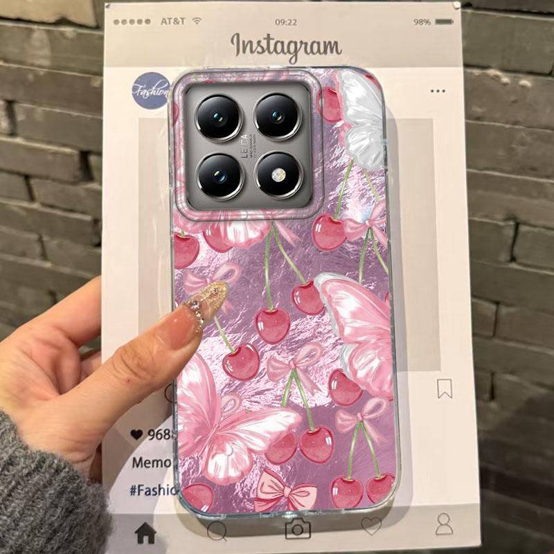 Cute Fruit Cherry Butterfly Girls Women Phone Case For Xiaomi 14T 13T Pro 14Tpro 11 Lite 5G NE Shockproof Bumper Fundas Cover