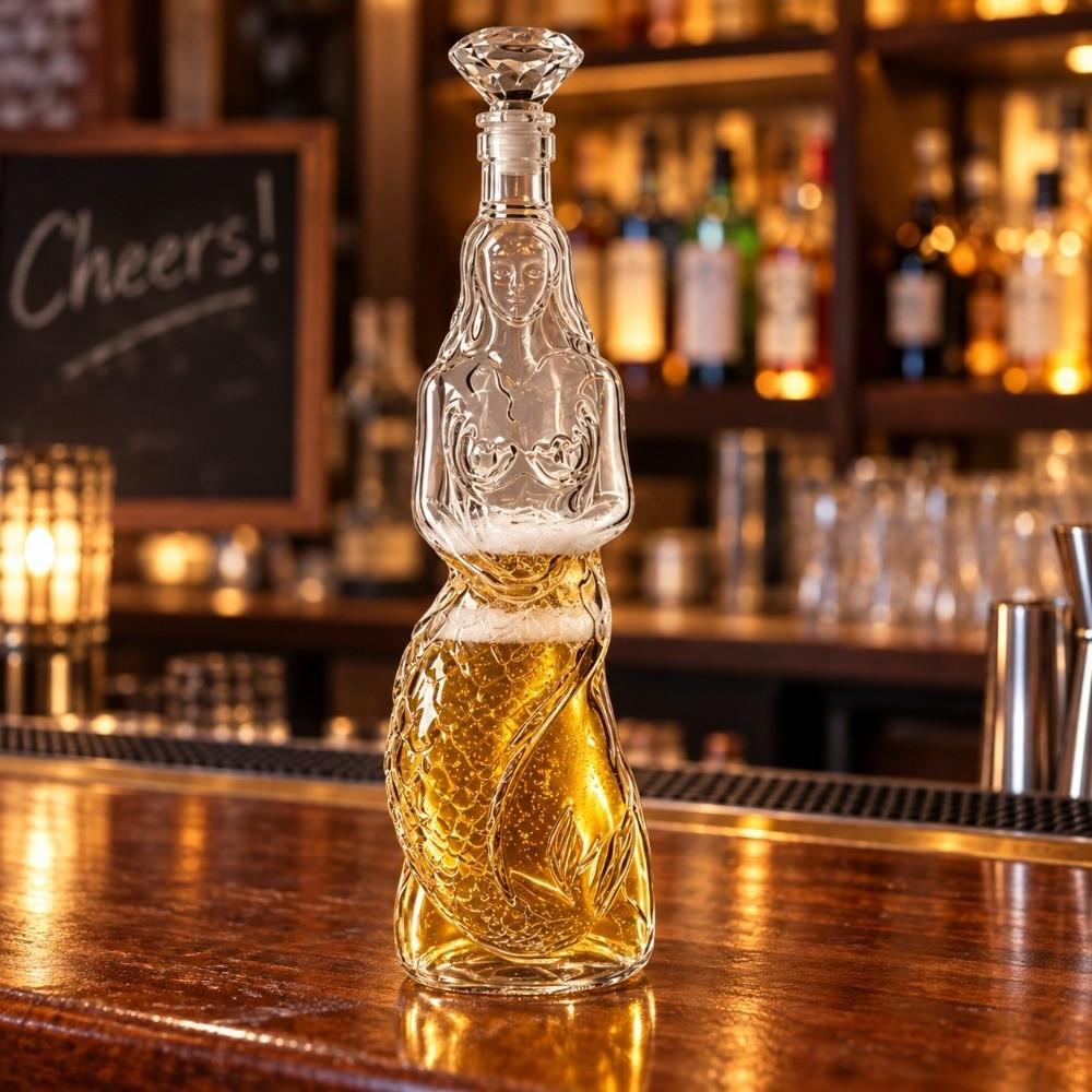 Unique Creative Mermaid Glass Bottle Transparent with Glass Stopper Whiskey Decanter Artistic Design Liquor Bottle Bar