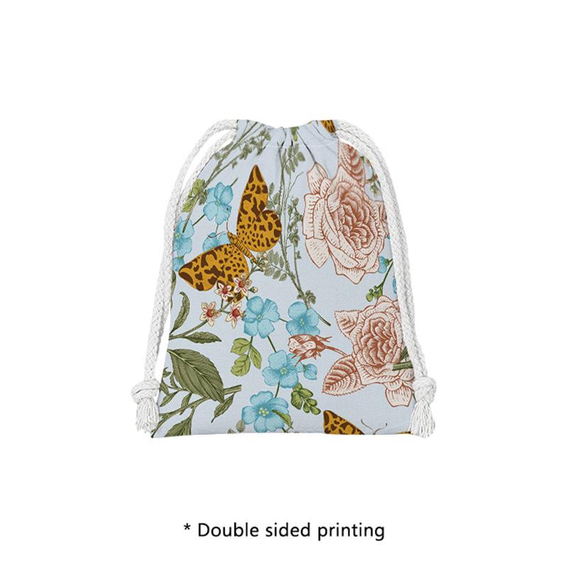 Portable Floral Drawstring Jewelry & Cosmetics Organizer Bag Small: 14x16 cm