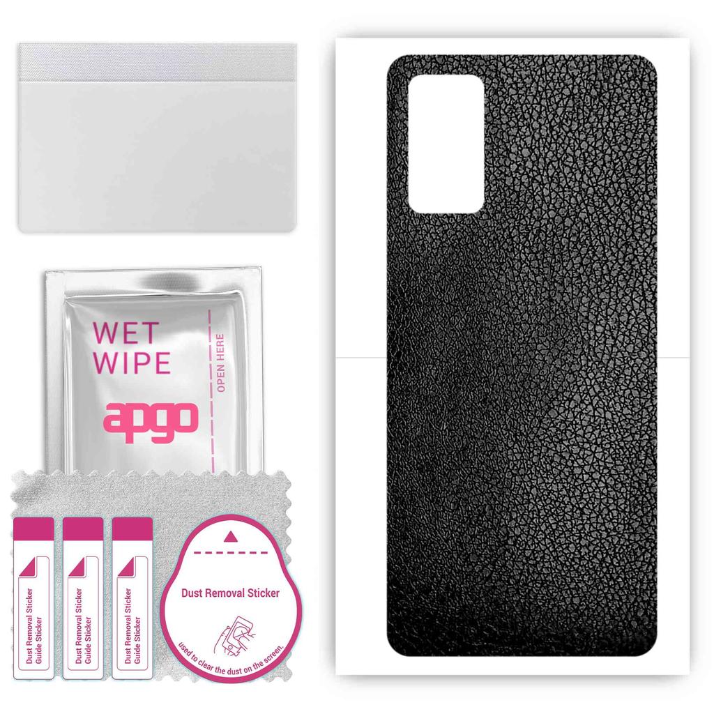 apgo Protective Skin Sticker for the back compatible with Realme V15 RMX3092, Wrap Film, Foil, Vinyl - Pattern Black Leather