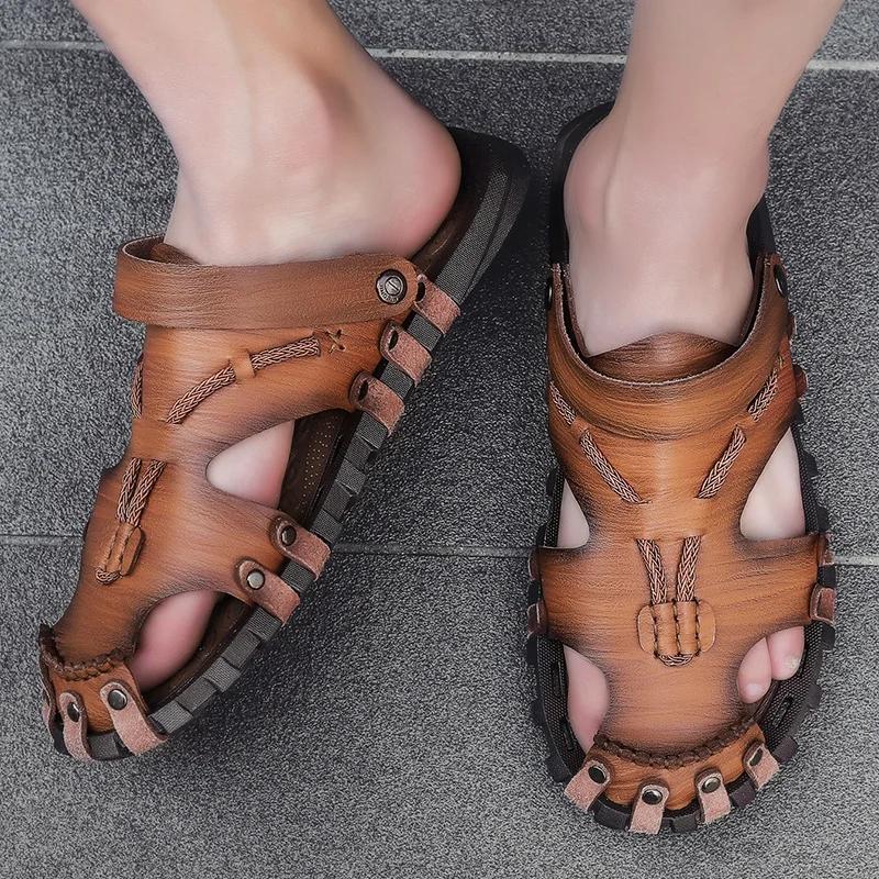 2024 Hot Sell New Summer Handmade Leather Sandals for Fashion Men Casual Shoes Comfortable Slippers