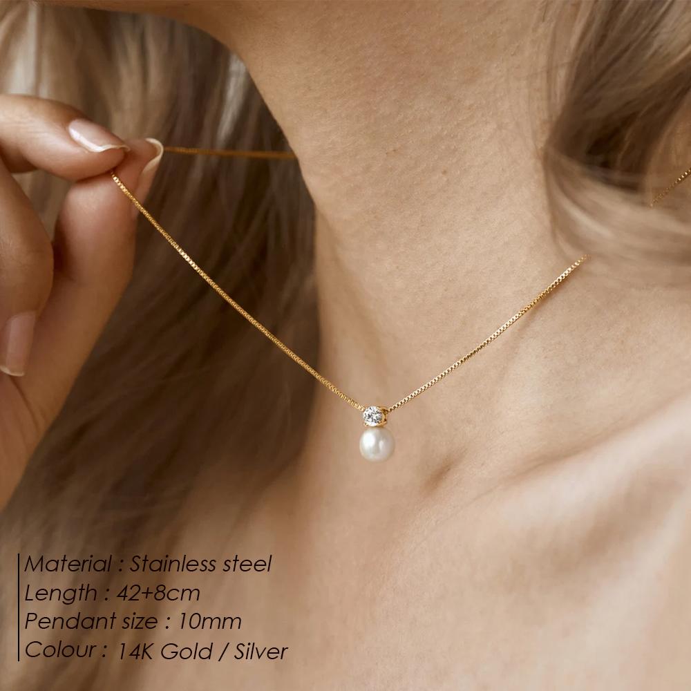EManco Luxury Sparkling Zircon Pearl Necklace Designer Delicate Water Drop Imitation Pearl Pendant Necklace