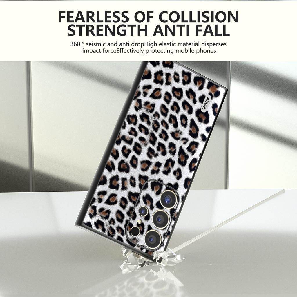 ABEEL For Samsung Galaxy S24 Ultra Case Leather Coated PC+TPU Back Phone Cover with Leopard Pattern