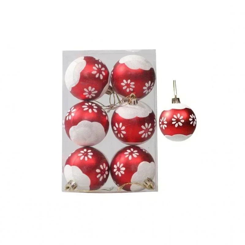 6Pcs Christmas Decorative Balls Green Xmas Tree Pendants Red Snowflake Branches Style Home Christmas Party Decoration Toy Balls
