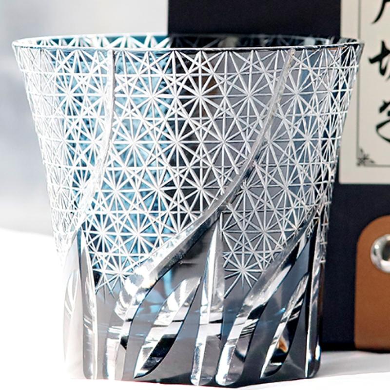 220 Ml Handmade Edo Kiriko Design Colored Glass Wine Tumbler for Home Bar Decor Birthday Gift