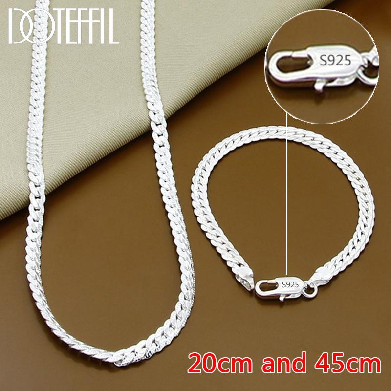 DOTEFFIL 925 Silver 8/16/18/20/22/24 Inch 6mm Side Chain Necklace Bracelet For Woman Men Fashion Charm Wedding Jewelry