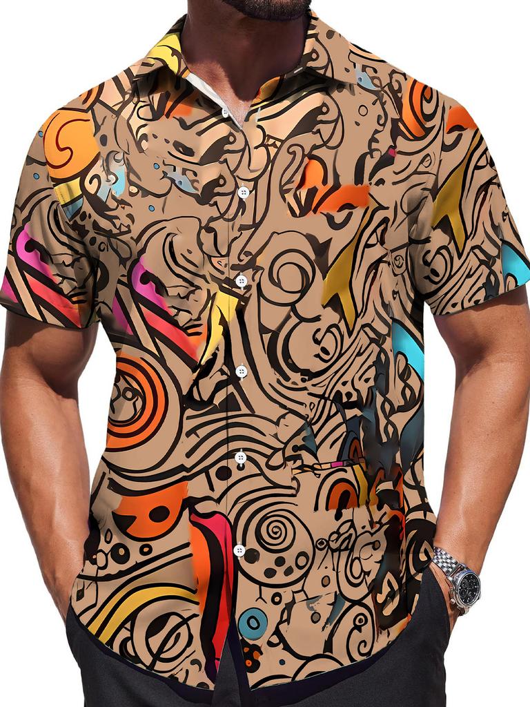 [Print Design – Not Texture] Casual Dress Men'S Digital Print Standard Size Short Sleeve Shirt Multicolor Abstract Pattern Fashionable And Atmospheric
