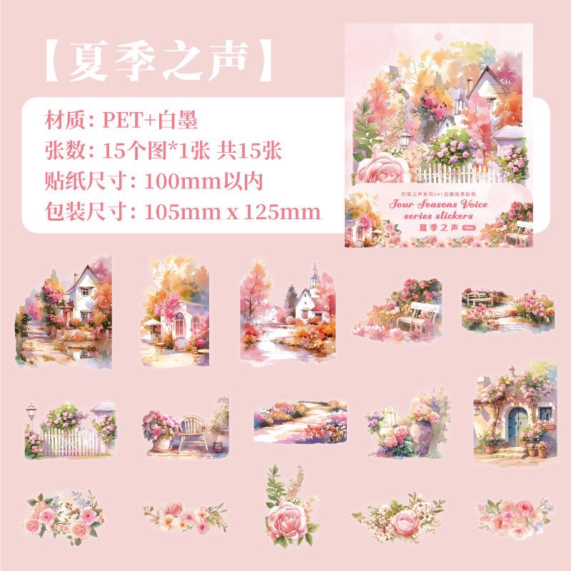 15pcs/1lot Kawaii Scrapbook Sticker The Sounds of the Four Seasons Scrapbooking Supplies Planner Decorative Stationery Sticker