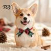 Holiday Cat Bow Christmas Pet Collar, Adjustable Collar with And Bell, Comfortable Kitten Neckwear Plaid Print for Cats, Small Dogs, Wear
