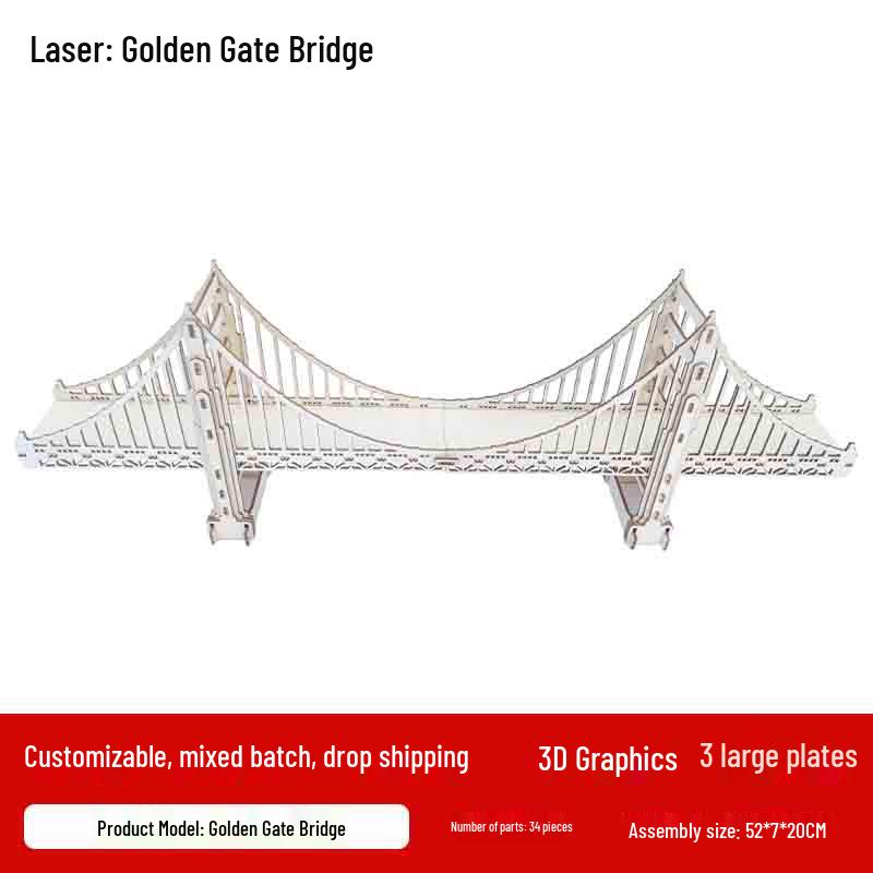Golden Gate Bridge 3D Wooden Jigsaw Puzzle Set - DIY STEM Educational Gift
