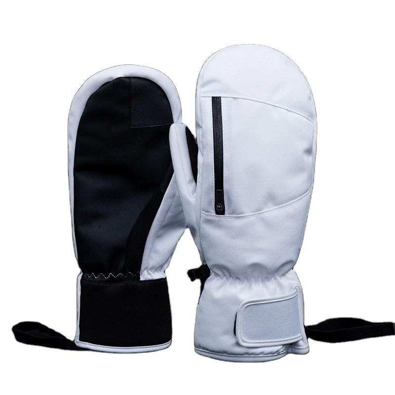 White Adult Double Layer Ski Gloves Winter Snow Gloves With Waterproof & Wear-Resistant With Inner Gloves