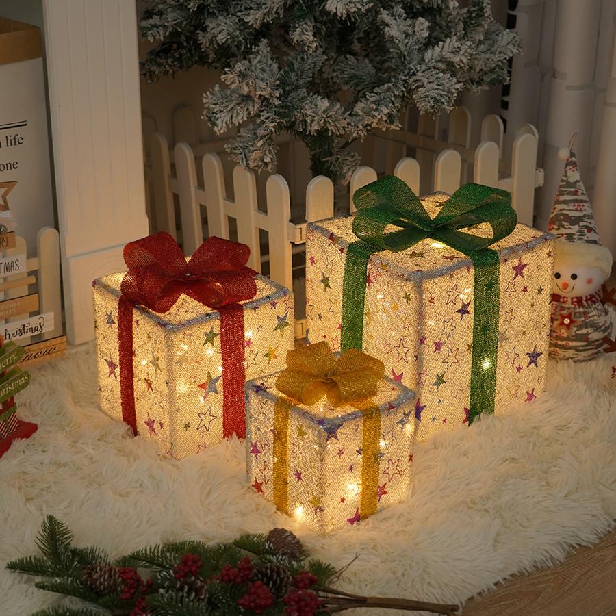 New Christmas gift box light three piece set, star LED light string, holiday party colorful lights, decorative atmosphere lights