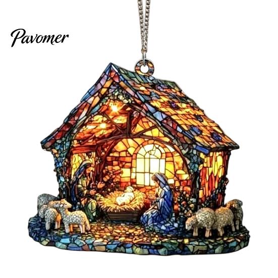 Decorative Acrylic Rainbow Prism Nativity Scene Sun Catcher, Stained Glass Effect Suncatcher, Hanging Decor Window Ornament for Home Religious