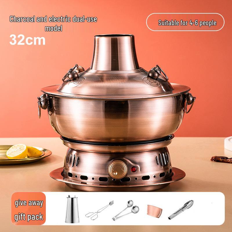 

Традиційний старовинний фіолетово-мідний гарячий горщик для баранини Шабу-Шабу, Вугільна версія для дому та вулиці