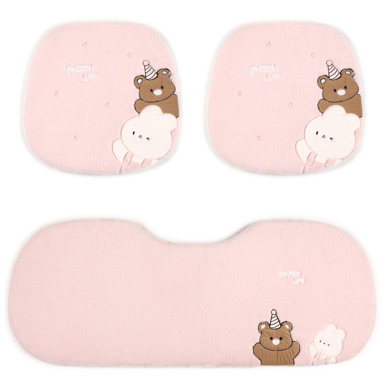 Zimowa kreskówkowa pluszowa poduszka na fotel samochodowy z misiem - Grube i ciepłe pokrycie wewnętrzne